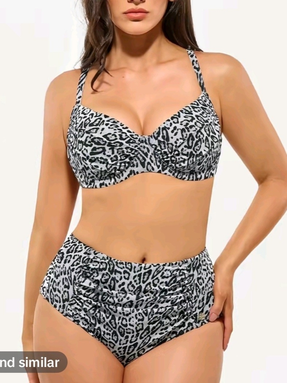 High-Waist Leopard Print Bikini Set - Black & White